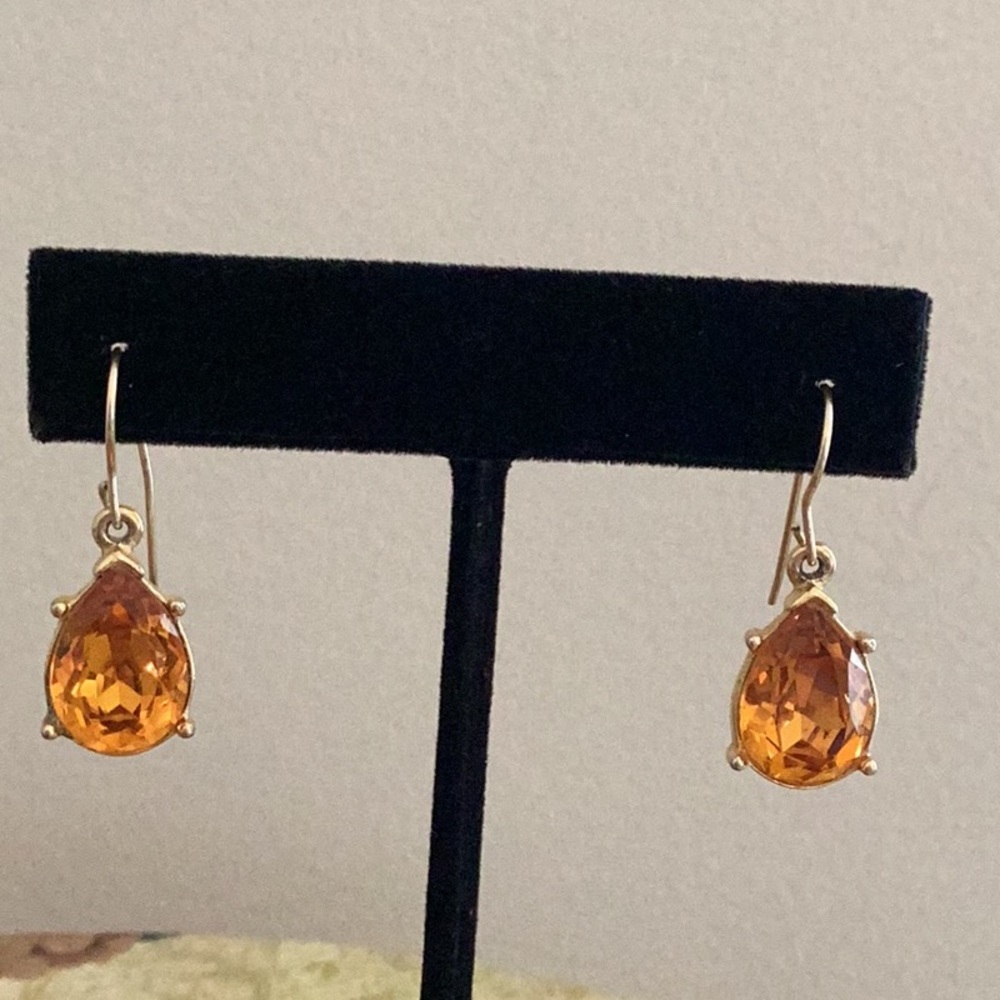 VINTAGE MONET Faux Gold and Citrine Pear Shaped Earrings on pierced French Wire